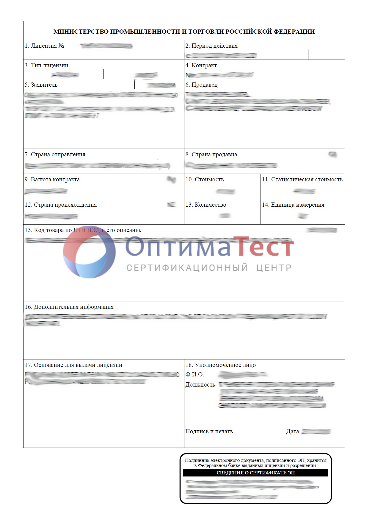 Лицензия Минпромторга — Оптиматест